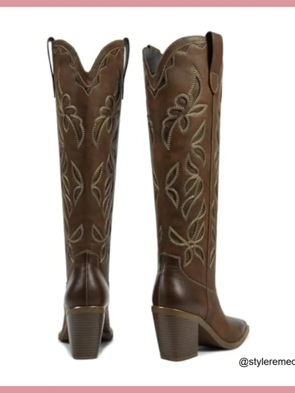 Knee High Western Boots with Chunky Heel, Faux Leather, Pull On Tab - Picture 4 of 7